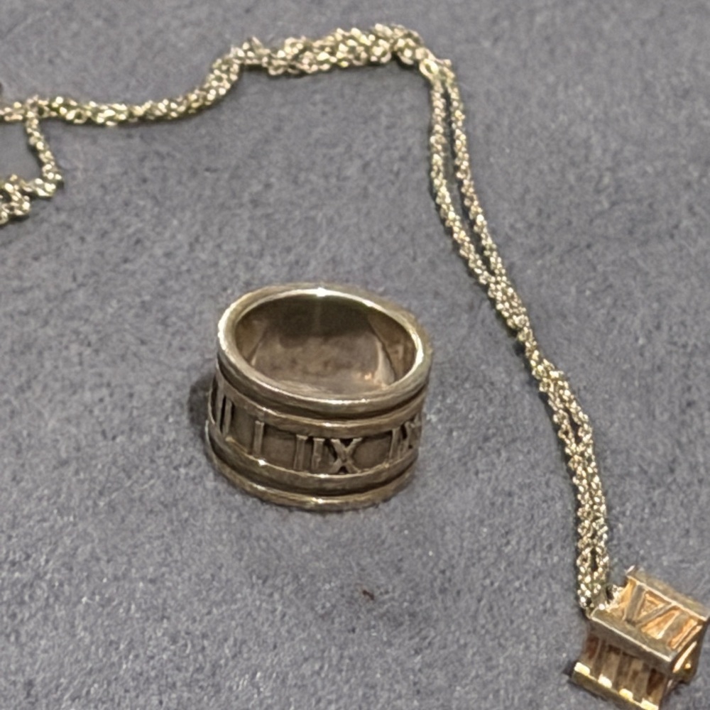 Tiffany & Co Atlas Two Tone Necklace & Ring Set Roman Numerals